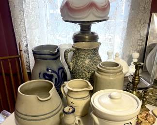 Stoneware pitchers, lamps