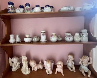 Cupie figures, made in Japan cobalt floral salt/pepper etc.