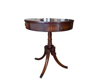 Vintage Round Mahogany and Leather Side Table with drawer