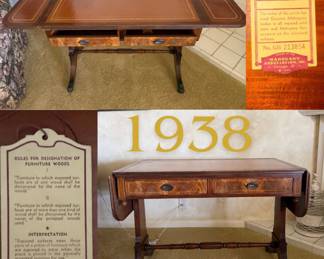 Columbia 1938 Mahogany & Leather Drop -leaf Sofa Table/Desk