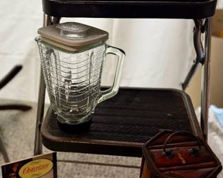 1950's Chrome Stool, Osterizer, Wood Wine Box