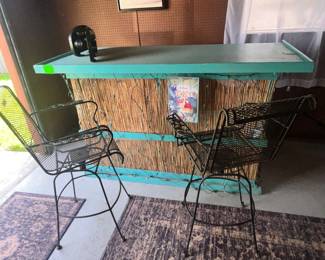 TIKI BAR! & PAIR OF IRON STOOLS