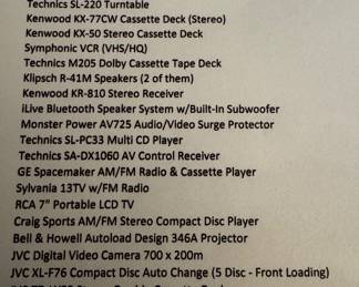 Various Stereo Equipment and Electronics