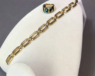 Lot 125: 14K Yellow Gold Bracelet & Ring (18+dwt)
