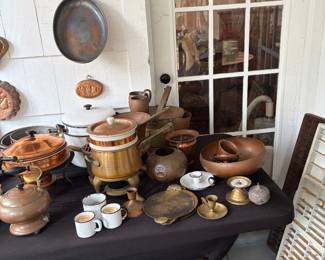 Copper and enamel pots 
