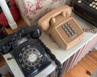Black rotary dial desk, phone push button desk phone