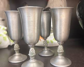 Vintage pewter cordial goblets