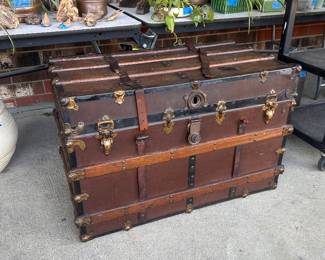 Antique flat top steamer trunk