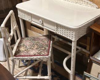 LOOK!!! $40 for this white wicker desk & chair