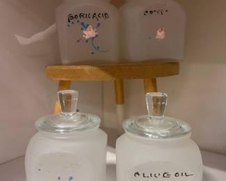 Vintage frosted glass nursery or vanity jars