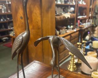 Vintage MCM brass crane pair - nice patina