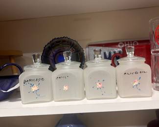Vintage frosted glass nursery or vanity jars