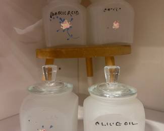 Vintage frosted glass nursery or vanity jars