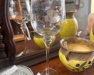 vintage etched glass oversized goblet vase