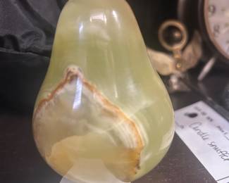 Vintage hand-carved green onyx pear fruit sculpture