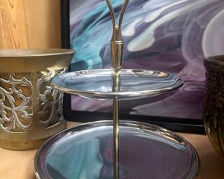 Vintage Kromex two-tier tidbit tray