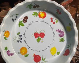 Ceramic pie or quiche dish with a "Fruit of the Spirit" design