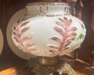 Vintage Victorian-style milk glass hurricane table lamp base