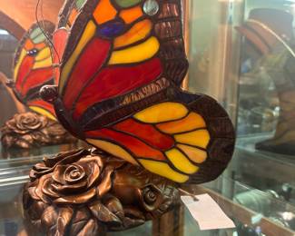 Vintage Tiffany-style stained glass butterfly lamp