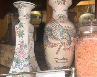 Asian-style ceramic vase; Asian-style porcelain candle holder