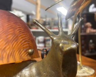 Rare 1997 Brass & Amber Glass Snail Lamp
