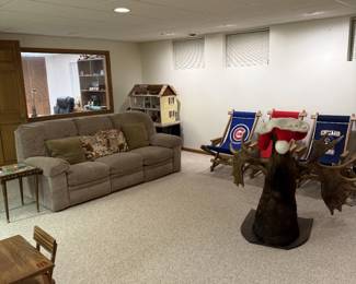 Dual Reclining Sofa/Sports Themed Sling Back Chairs