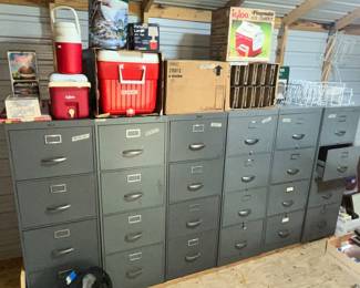 LOTS OF LEGAL FILE CABINETS, MANY NICE IGLOO COOLERS