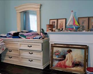 Dresser and Mirror, Framed Art, Decorative Items