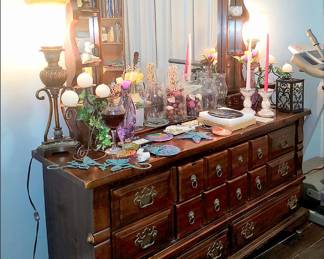 Dresser and Mirror, Lamps, decorative Items.