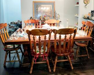 Large Pine Dining Table with Six Chairs