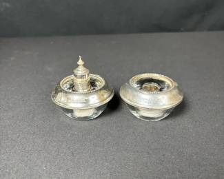 Vtg. Frank M. Whiting Sterling Silver And Glass Table Lighters