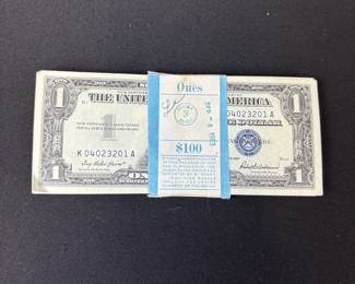 Uncirculated Stack Of 100 1957 Sequential $1 Silver Certificates