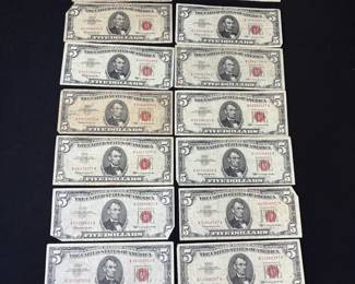 Lot Of 16 1963 Red Seal $5 United States Notes