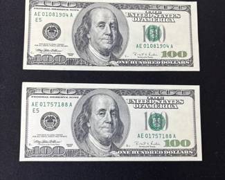 Lot Of 2 Mint Condition 1996 $100 Bills