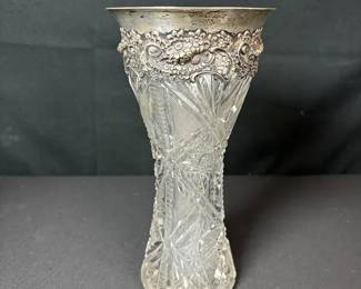 Brilliantly Cut Crystal And Sterling Silver Collar Repousse Case