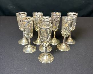 Set Of 8 Hecho En Mexico Sterling Silver Cordial Glasses