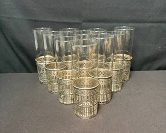 Set Of 10 Glasses With Sterling Silver Holders
