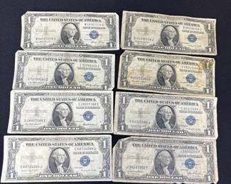 Lot Of 8 1935 Silver Certificate $1 Bills