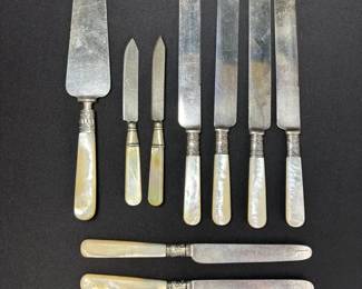 Antique Collection Of Mother Of Pearl And Sterling Silver Knives