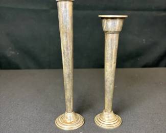 2 Sterling Silver Weighted Slim Bud Vases
