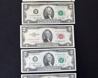 Lot Of 5 Vintage $2 Bills