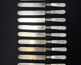 07 Set Of 12 Landers Frary Clark Mother Of PearlSterling Silver Knives