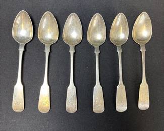 Set Of 6 Antique 1850 Glasgow Sterling Silver Peter McFarlane Spoons