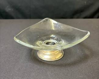 Vintage Sterling Silver Pedestal Art Glass CandyNut Dish