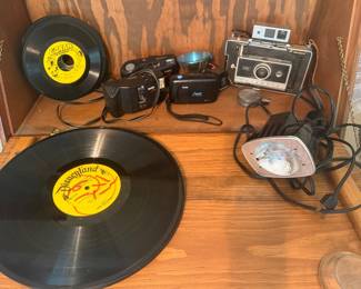 Vintage Polaroid, Canon and Kodak Cameras  45 and 33 records 