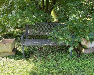 Garden Bench and Concrete Planters 