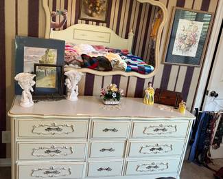 French Provincial Dresser with Mirror, Capodimonte Flowers