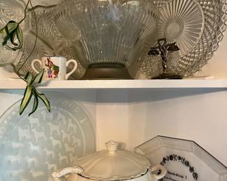 Ceramic Soup Tureen, Glass Punch Bowl Set, assorted Glassware 
