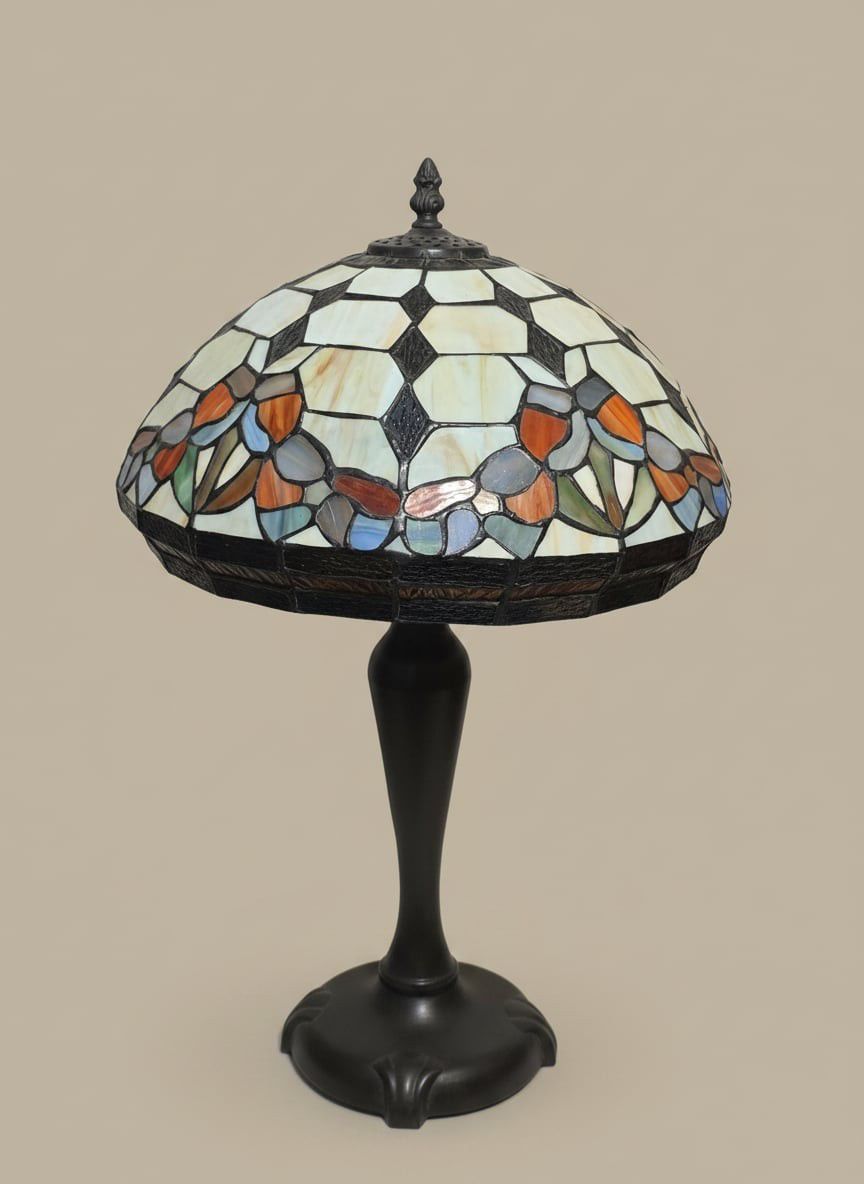 Tiffany Style Stained Glass Table Lamp - Floral Motif