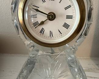 Crystal Mantel Clock with Engraved Floral Base - Germany Style